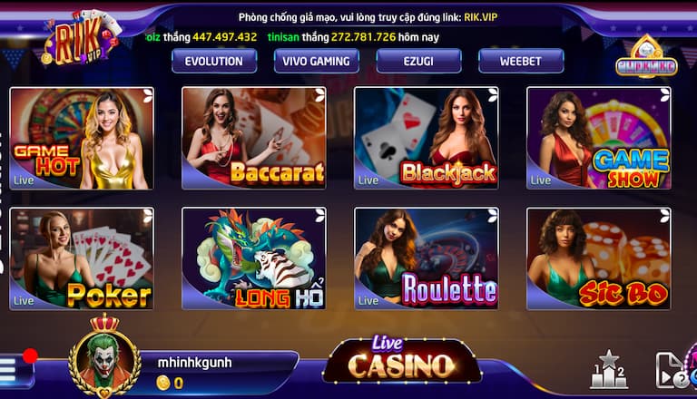 Các tựa game live Rikvip HOT nhất 2024